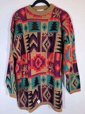 NEW Deadstock Vintage 80s Brunny aztec southwestern tunic sweater sz 42(XL)